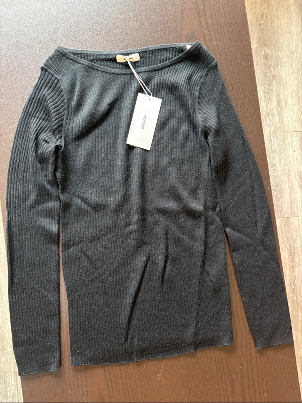 NWT Buck Mason Black Featherweight Silk Wool Cashmere Sweater Small-Flaw
